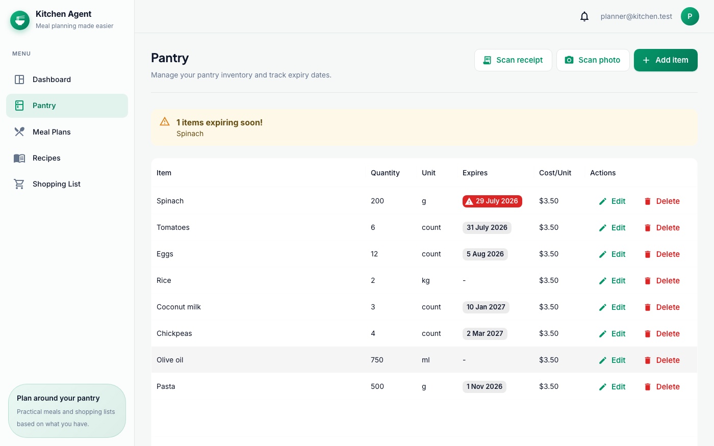 Kitchen Agent — AI meal planning & shopping